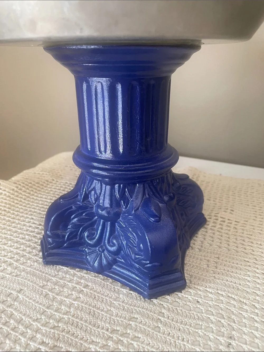 Decorative Pedestal Compote - Blue Base with aluminum top- multiple uses
